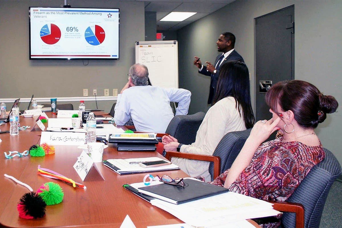 A working session with data displayed on screen